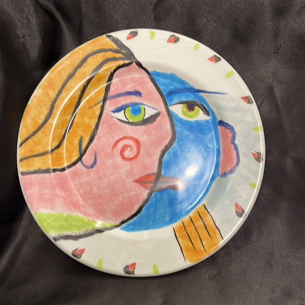 ABSTRACT FACES Bella Casa by Ganz 11" Dinner Plate Vintage